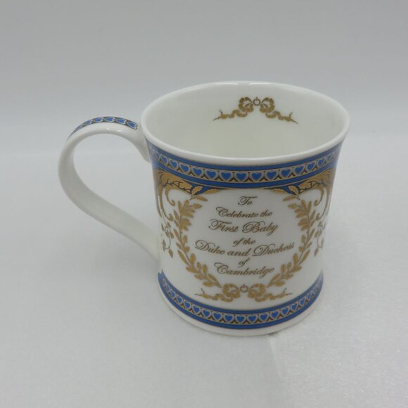Prince George Birth Mug Dunoon Fine Bone China England Blue & Gold Heart Pattern - Picture 5 of 10